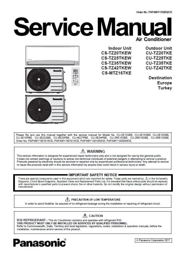 CS-TZ20TKEW, CS-TZ25TKEW, CS-TZ35TKEW, CS-TZ42TKEW, CS-MTZ16TKE, CU-TZ20TKE, CU-TZ25TKE, CU-TZ35TKE, CU-TZ42TKE